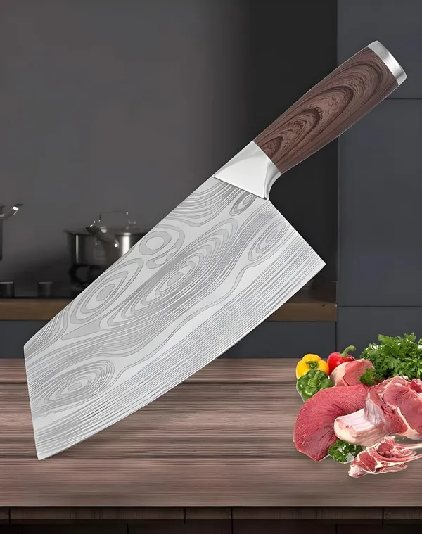 Premium_Damascus_Pattern_Kitchen_Cleaver_Knife_with_Ergonomic_Wood-Effect_Handle,_Wide_Sharp_Blade_for_Chopping,_Slicing_&_Everyday_Kitchen_Preparation