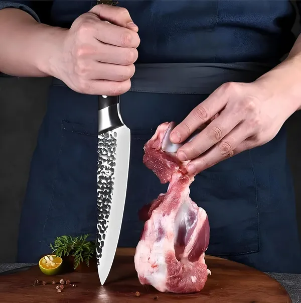 Premium_Stainless_Steel_Chef_Knife_with_Hammered_Blade_&_Ergonomic_Black_Handle_|_Multipurpose_Kitchen_Cutting_Knife_for_Chopping,_Slicing_&_Dicing