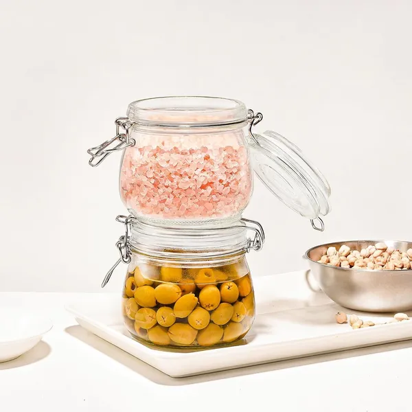 500_ml_Airtight_Glass_Storage_Jar_with_Locking_Clamp_Lid,_Food_Storage_Container_for_Kitchen,_Multipurpose_Glass_Jar_for_Spices,_Snacks,_Tea,_Pasta,_Grains,_Dry_Fruits,_Nuts_&_Other_Food_Items