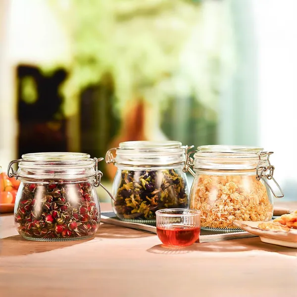 500_ml_Airtight_Glass_Storage_Jar_with_Locking_Clamp_Lid,_Food_Storage_Container_for_Kitchen,_Multipurpose_Glass_Jar_for_Spices,_Snacks,_Tea,_Pasta,_Grains,_Dry_Fruits,_Nuts_&_Other_Food_Items