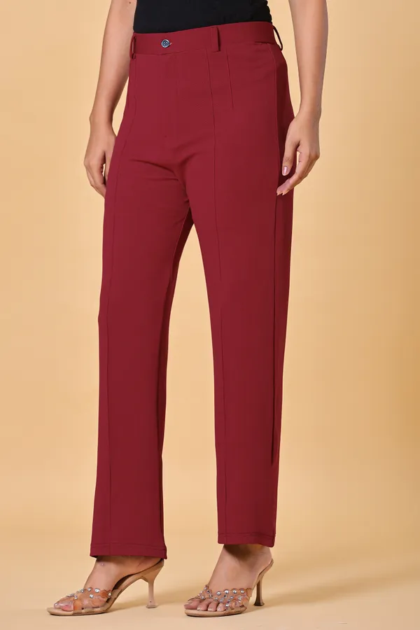 Maroon_Lycra_Cotton_Straight_Fit_Trousers_For_Women
