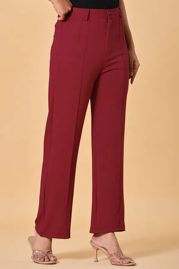 Maroon_Lycra_Cotton_Straight_Fit_Trousers_For_Women