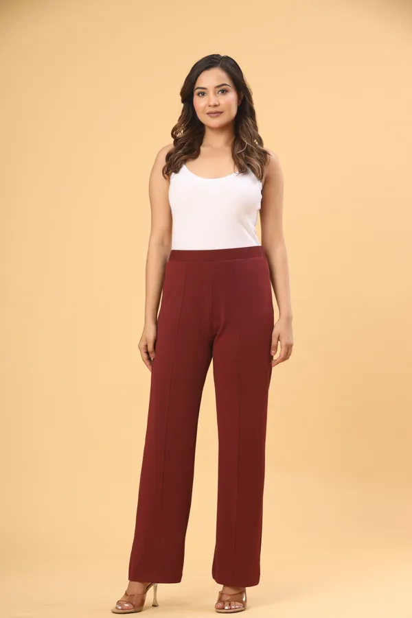 Maroon_Lycra_Straight_Fit_Trousers_For_Women