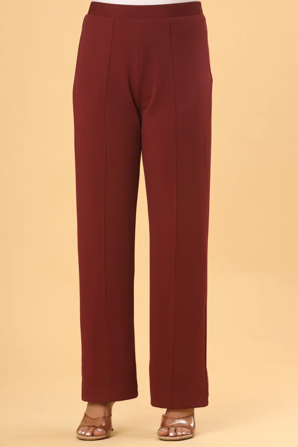 Maroon_Lycra_Straight_Fit_Trousers_For_Women