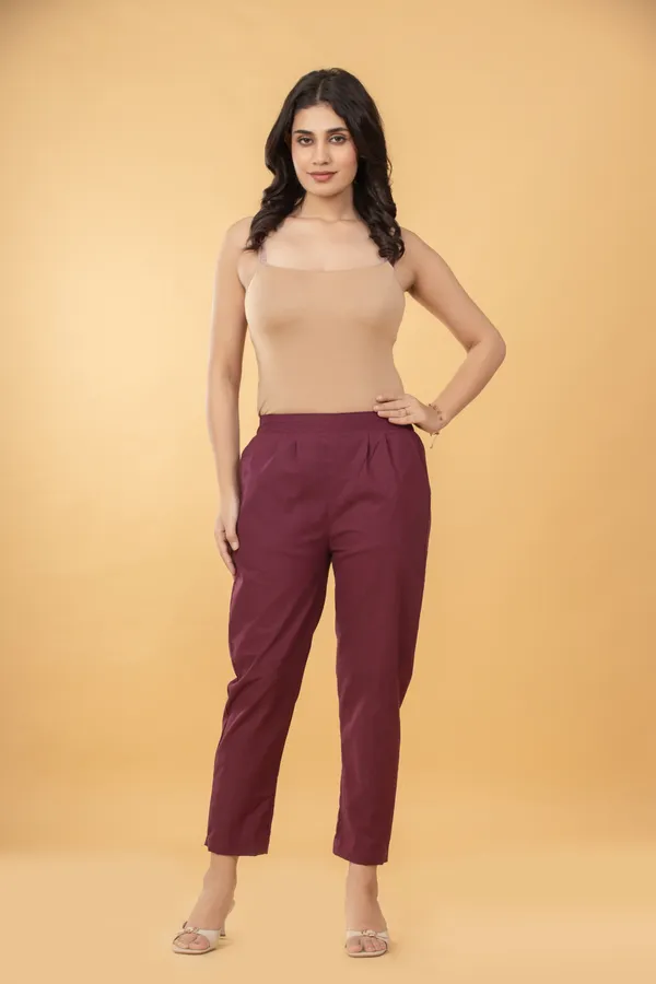 Maroon_Cotton_Straight_Fit_Pants_For_Women