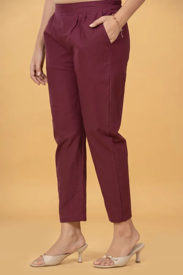 Maroon_Cotton_Straight_Fit_Pants_For_Women