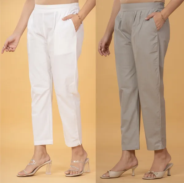 White_And_Grey_Cotton_Straight_Fit_Trousers_For_Women