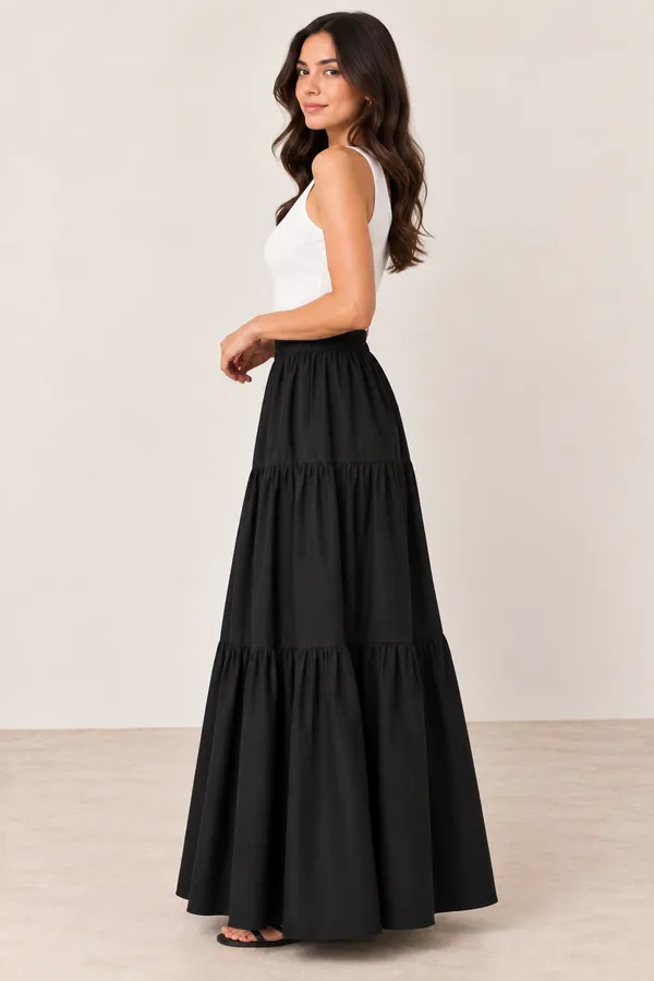 Black_Cotton_Tiered_Maxi_Skirt_For_Women