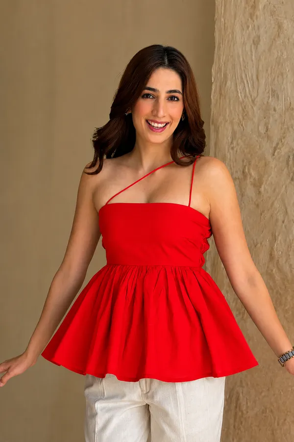 Red_Cotton_Strappy_Peplum_Top_For_Women
