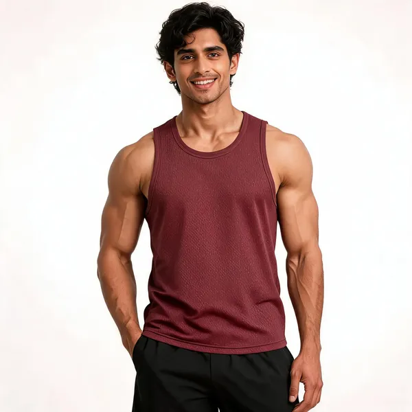Maroon_Textured_Sleeveless_Tank_Top_For_Men