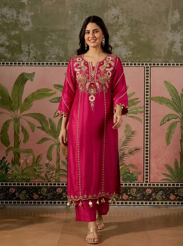 Maroon_Viscose_Chanderi_Embroidered_Sharara_Suit_Set_For_Women