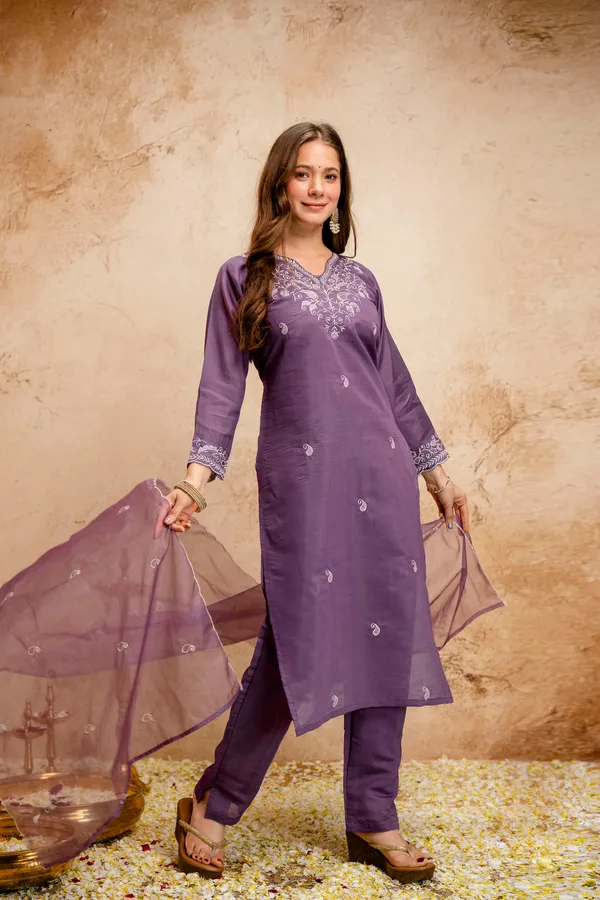 Purple_Roman_Chanderi_Straight_Kurta_Set_For_Women