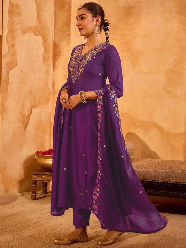 Purple_Chanderi_Silk_Straight_Embroidered_Kurta_Set_For_Women
