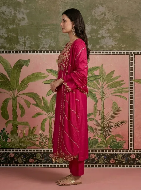 Maroon_Viscose_Chanderi_Embroidered_Sharara_Suit_Set_For_Women