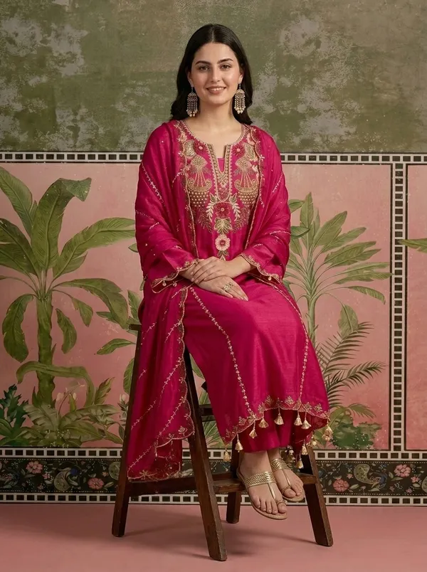 Maroon_Viscose_Chanderi_Embroidered_Sharara_Suit_Set_For_Women