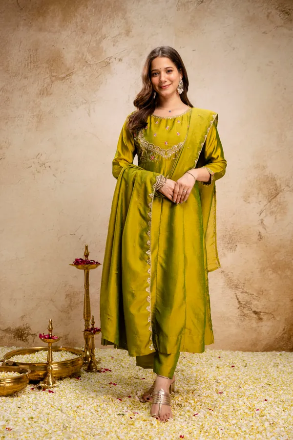 Green_Vichitra_Silk_Straight_Anarkali_Suit_Set_For_Women