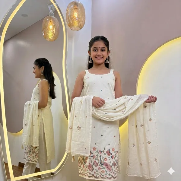 Cream_Cotton_Sleeveless_Embroidered_Kurta_Set_For_Girls