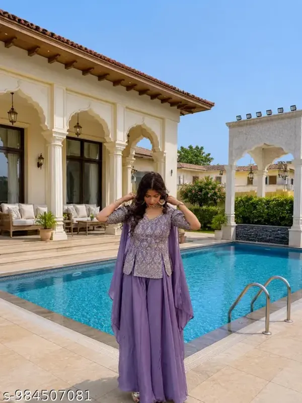 Elegant_PURPLE_Peplum_Kurta_Set_with_Matching_Palazzo