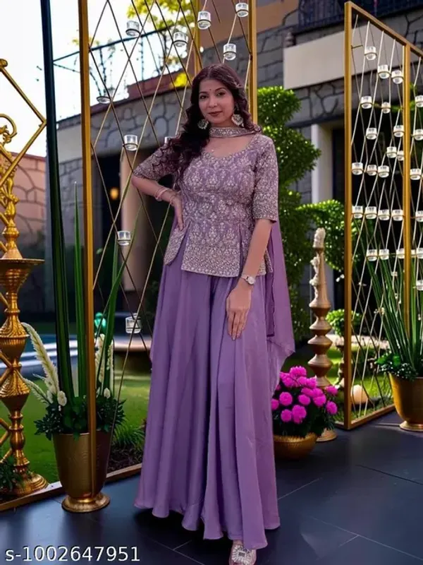 Elegant_PURPLE_Peplum_Kurta_Set_with_Matching_Palazzo