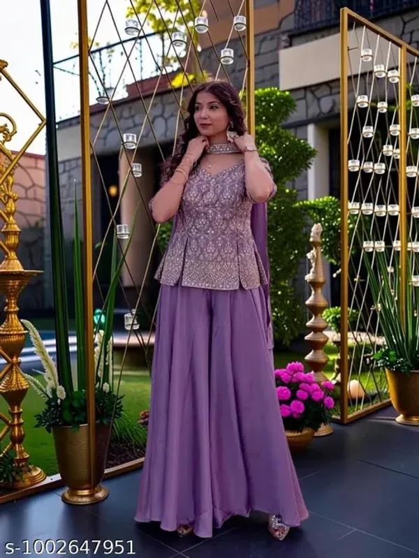 Elegant_PURPLE_Peplum_Kurta_Set_with_Matching_Palazzo