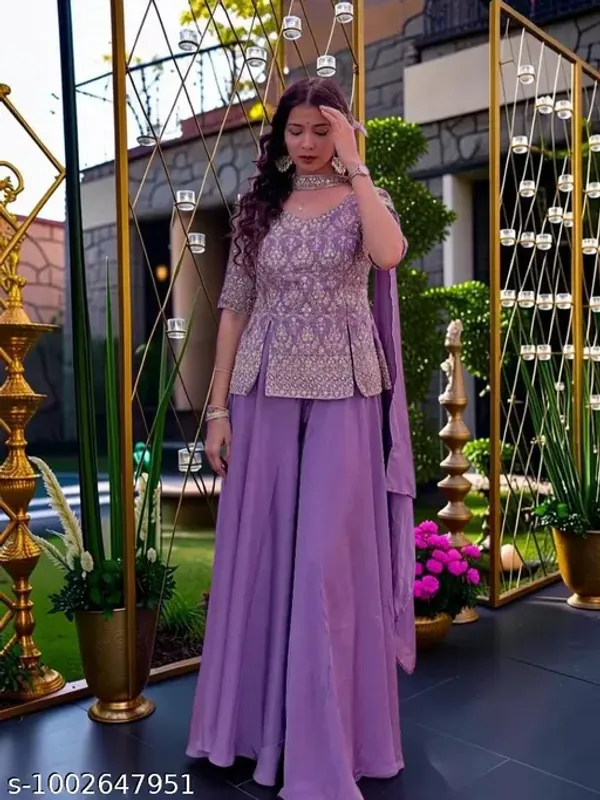 Elegant_PURPLE_Peplum_Kurta_Set_with_Matching_Palazzo