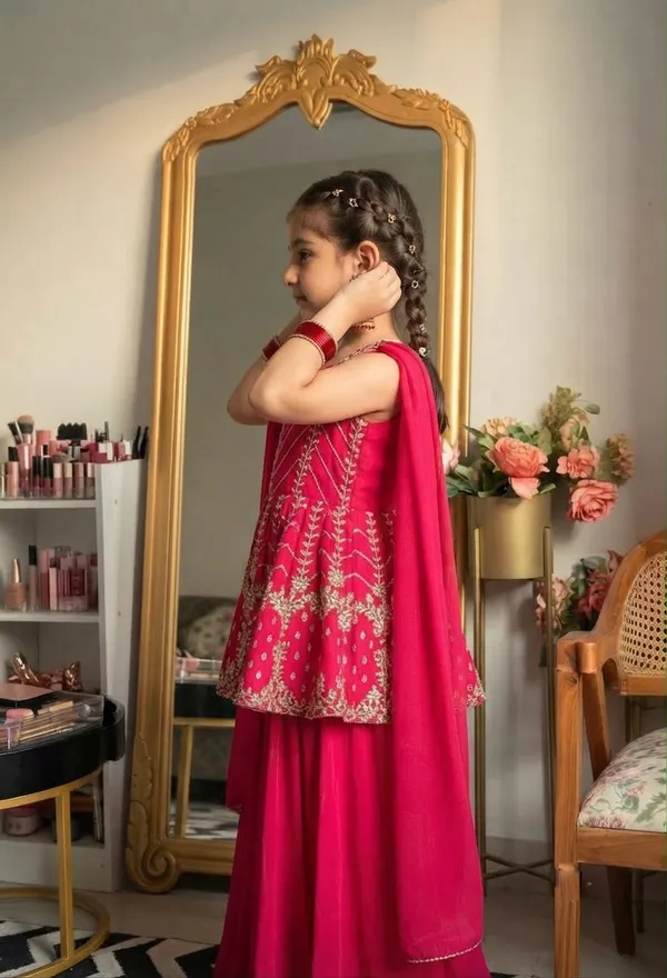 Pink_Georgette_Flared_Embroidered_Lehenga_Set_For_Girls