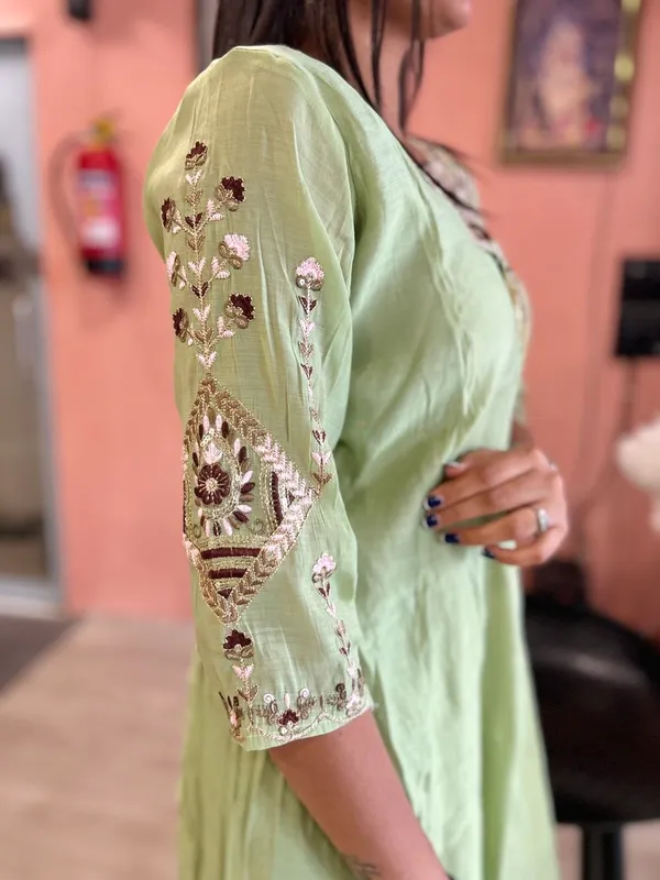 Light_Green_Chanderi_Silk_Embroidered_Kurta_Palazzo_Set_For_Women