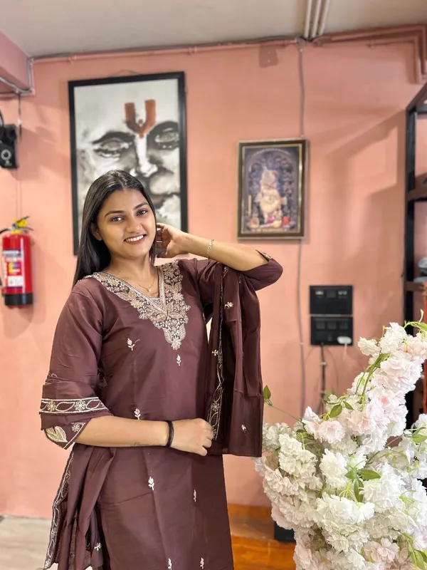 Brown_Roman_Silk_Embroidered_Straight_Kurta_Set_For_Women