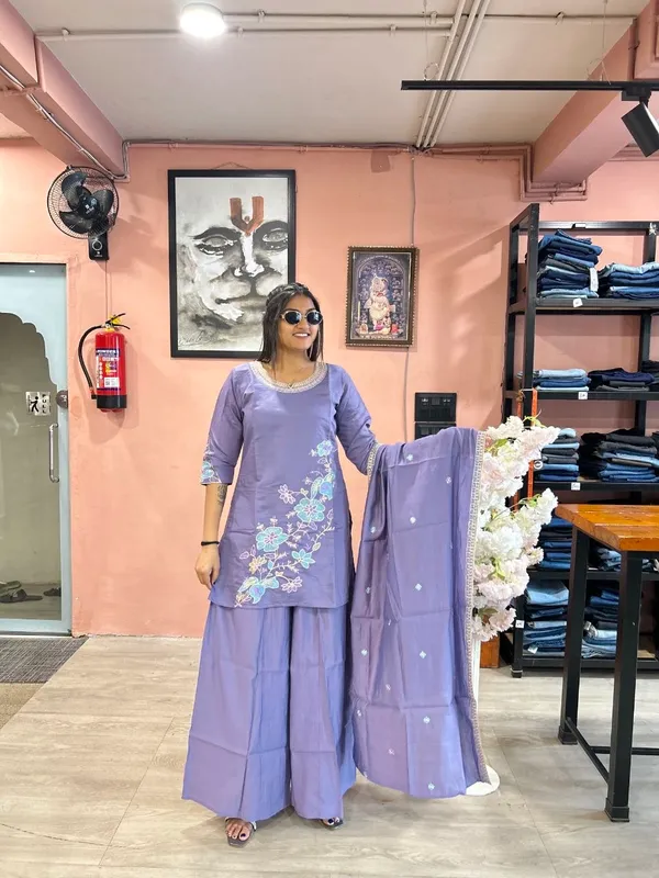 Lavender_Roman_Silk_Straight_Kurta_Set_For_Women