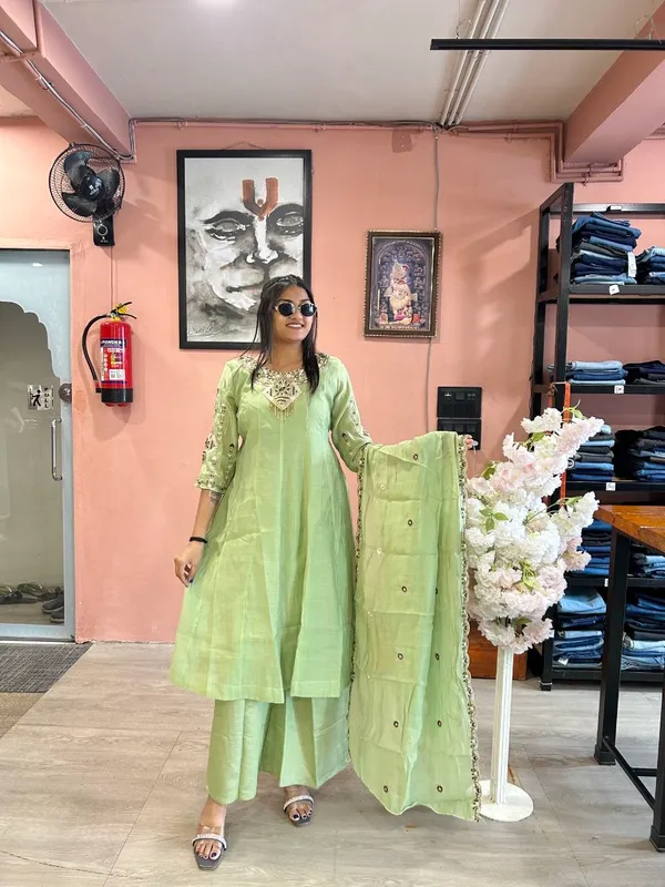 Light_Green_Chanderi_Silk_Embroidered_Kurta_Palazzo_Set_For_Women