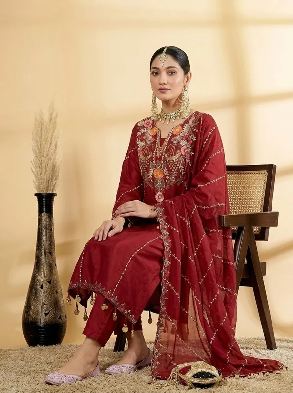 Maroon_Viscose_Chanderi_Embroidered_Sharara_Suit_Set_For_Women