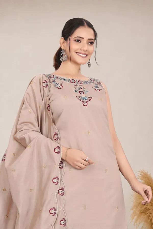 Beige_Roman_Silk_Sleeveless_Embroidered_Kurta_Set_For_Women