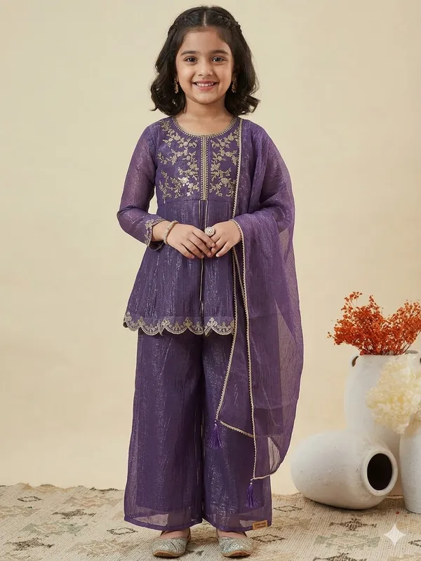 Purple_Crunchi_Silk_Embroidered_Straight_Kurta_Set_For_Girls