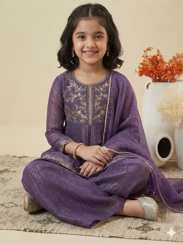Purple_Crunchi_Silk_Embroidered_Straight_Kurta_Set_For_Girls