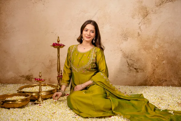 Green_Vichitra_Silk_Straight_Anarkali_Suit_Set_For_Women