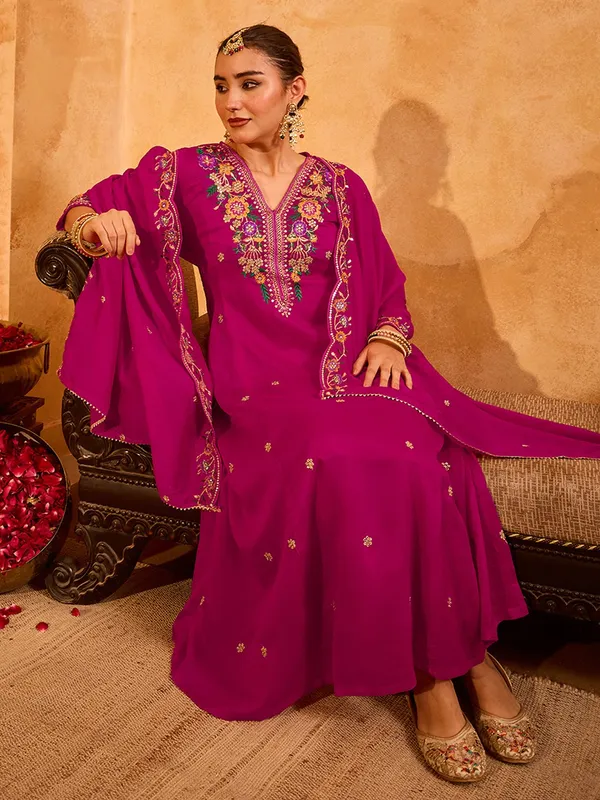 Magenta_Chanderi_Silk_Embroidered_Anarkali_Suit_Set_For_Women