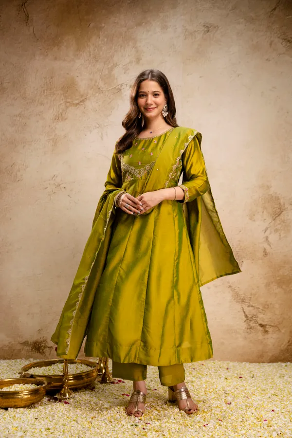Green_Vichitra_Silk_Straight_Anarkali_Suit_Set_For_Women