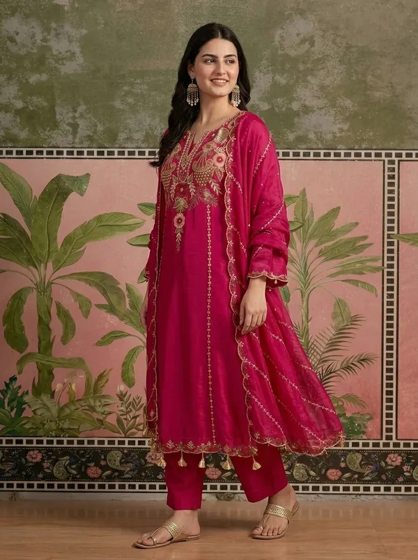 Maroon_Viscose_Chanderi_Embroidered_Sharara_Suit_Set_For_Women
