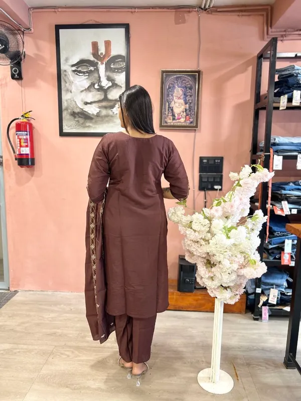 Brown_Roman_Silk_Embroidered_Straight_Kurta_Set_For_Women