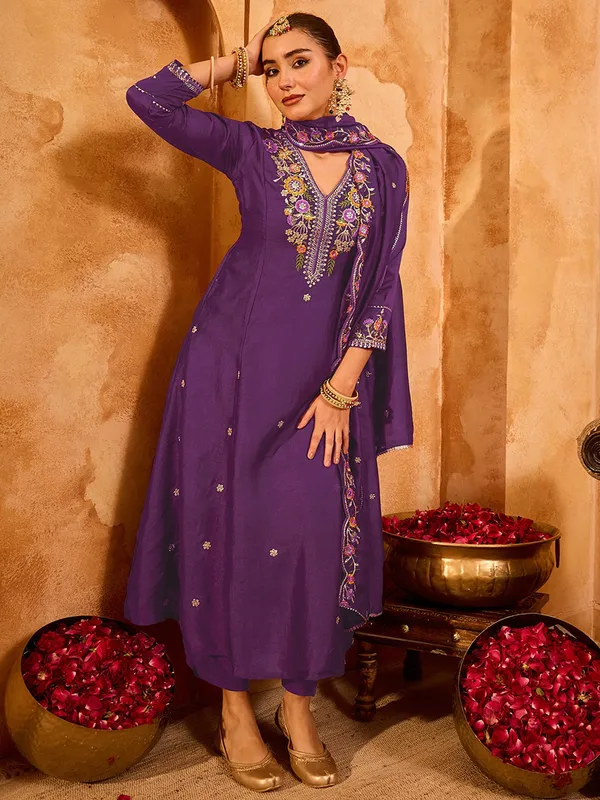 Purple_Chanderi_Silk_Straight_Embroidered_Kurta_Set_For_Women
