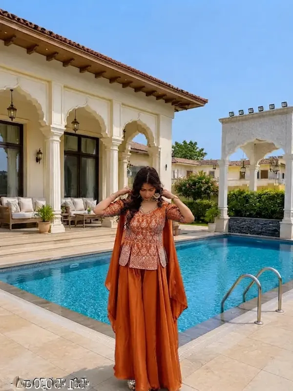 Women’s_Orange_Printed_Peplum_Kurta_Palazzo_Set