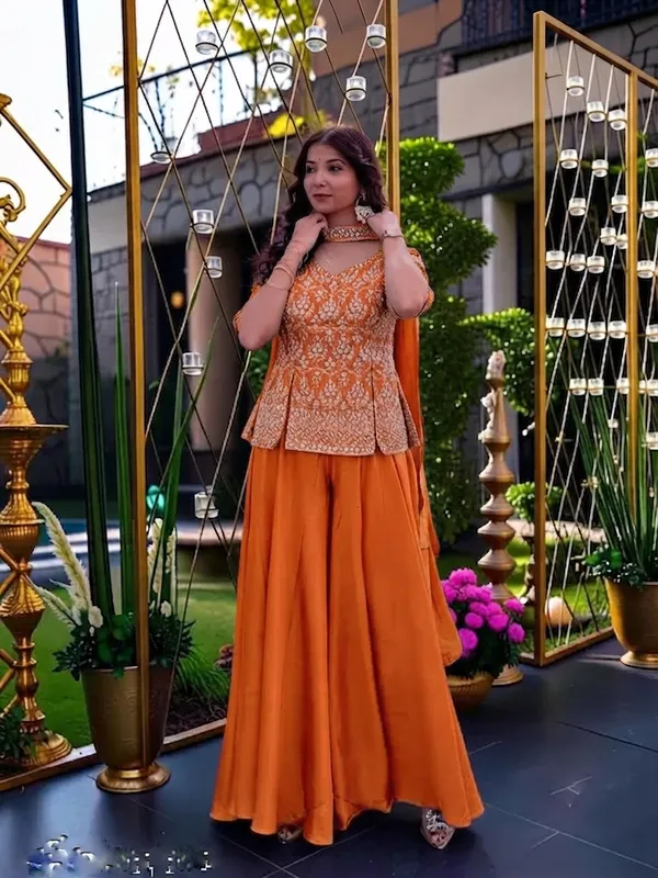 Women’s_Orange_Printed_Peplum_Kurta_Palazzo_Set
