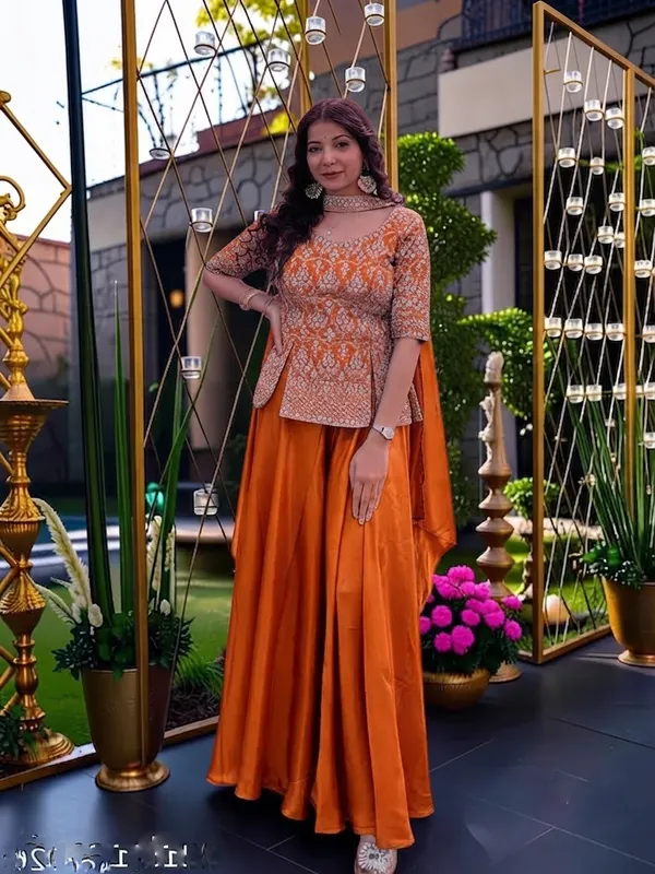 Women’s_Orange_Printed_Peplum_Kurta_Palazzo_Set