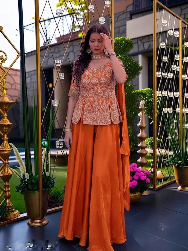 Women’s_Orange_Printed_Peplum_Kurta_Palazzo_Set
