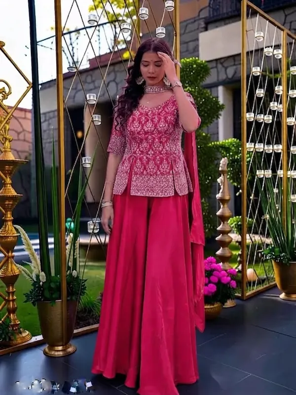 Women’s_PINK_Party_Wear_Printed_Kurta_Set