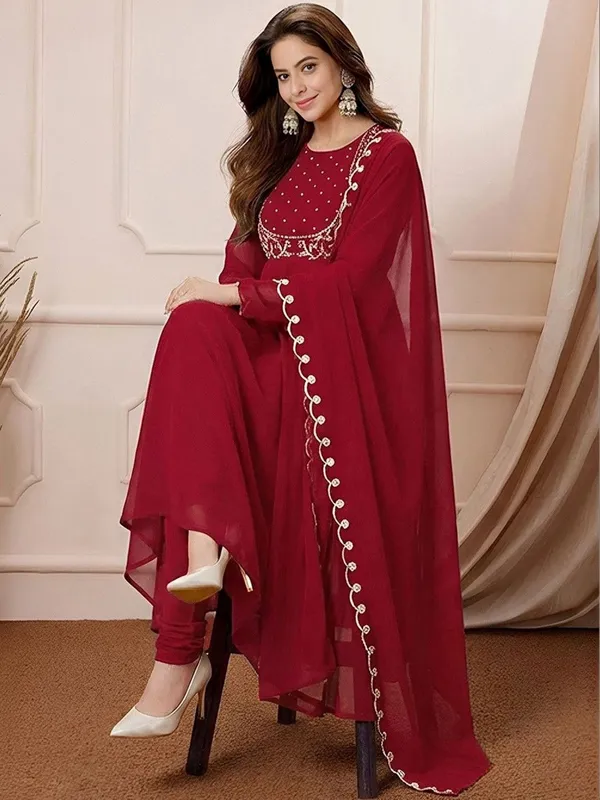 Women’s_Premium_Maroon_Embroidered_Anarkali_Ethnic_Set