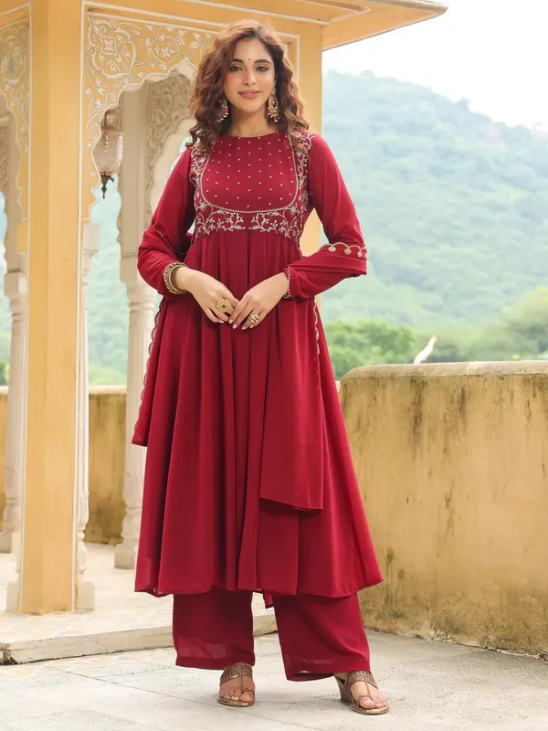 Women’s_Premium_Maroon_Embroidered_Anarkali_Ethnic_Set