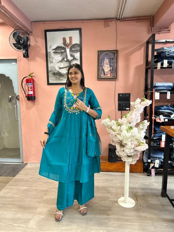 Women’s_Teal_Blue_Embroidered_Anarkali_Kurta_with_Palazzo_Pants_&_Dupatta_Set
