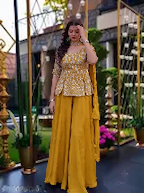 Women’s_Yellow_Designer_Peplum_Kurta_&_Palazzo_Set