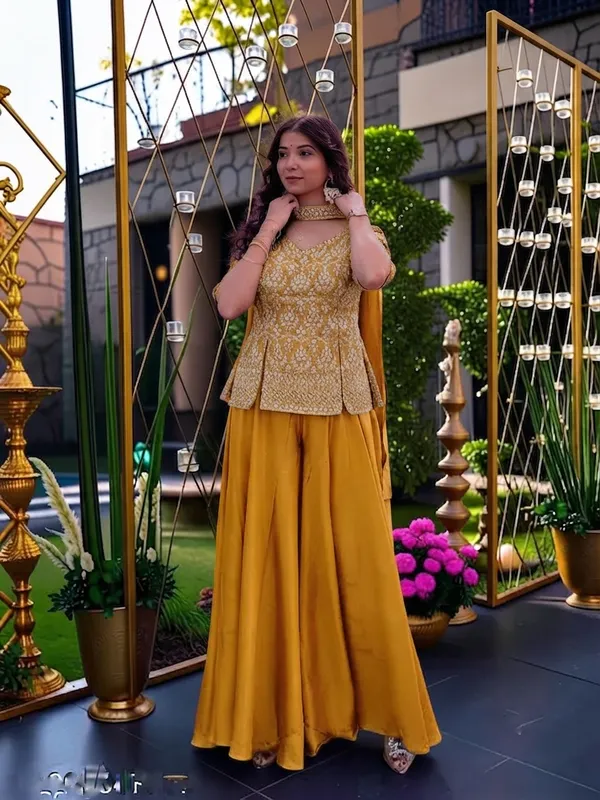 Women’s_Yellow_Designer_Peplum_Kurta_&_Palazzo_Set